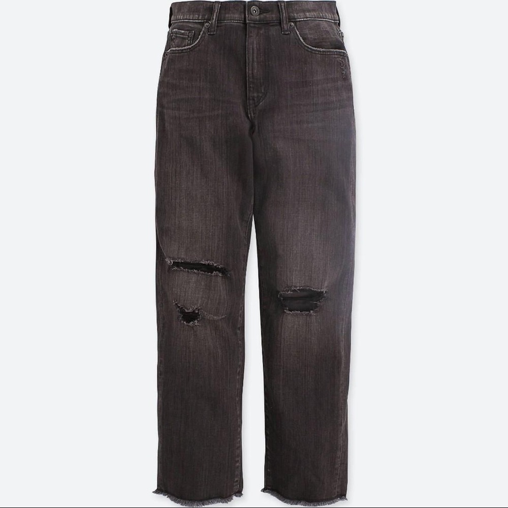 Uniqlo black high waisted ripped boyfriend jeans
